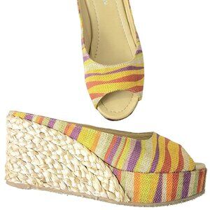 Rainbow Stripe Bohemian Shoes Women 8.5 CL Laundry Boho Wedge Sandals 39 Spring